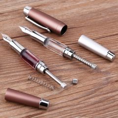 末匠T2金属按压弹力活塞吸墨成人学生商务书写透明钢笔