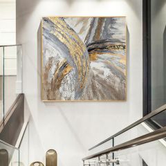 玄关纯手绘油画现代轻奢美式挂画客厅沙发背景墙装饰画抽象金箔画