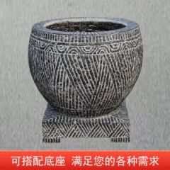 蒲恋青石庭院石缸户外石头水缸石雕鱼缸花盆仿古石盆天然石材圆缸门海 直径80cm方底座