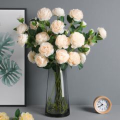 盛世泰堡 仿真花洋牡丹假花绢花居家客厅塑料花装饰摆件节日婚庆插花手捧花 3头香槟色洋牡丹6支装